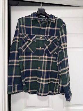 Primark Green, Navy & Cream Plaid Button-Up Shirt Jacket
